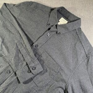 LL Bean Mens L-Tall Button Down Shirt Houndstooth Gray Long Sleeve Cotton Blend